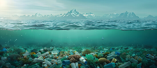 Fototapeta na wymiar An infographic depicting the urgent need to ban plastic pollution in the sea and break the plastic cycle in water, promoting environmental conservation and sustainability.