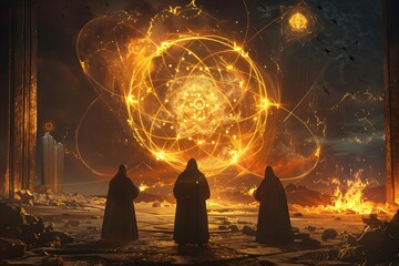 Ancient Wizards Conjuring Atomic Energy:A Fantasy Nuclear Alchemy - obrazy, fototapety, plakaty