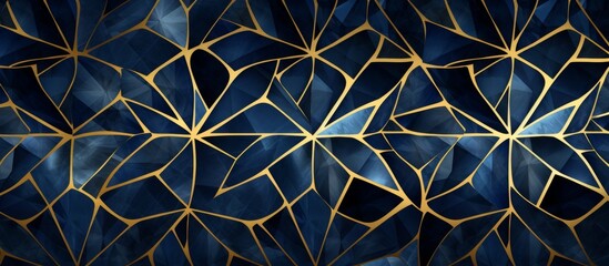 Electric blue circles and gold geometric patterns on black background