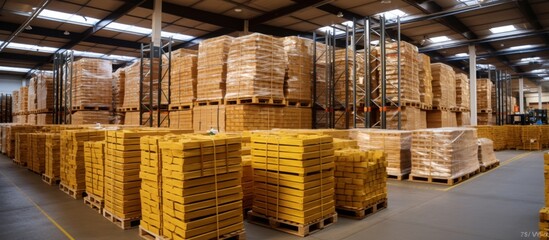 Warehouse packed with hardwood pallets and boxes, ready to ship