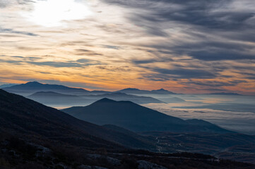 Fototapeta premium Mountain landscape with sunset on Mount Gramos near the city of Kastoria in Macedonia, Greece