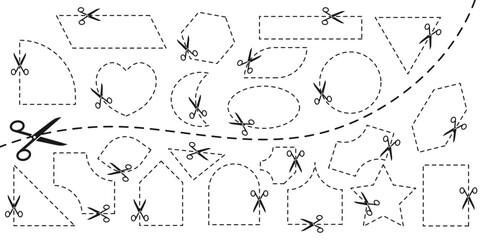 Cut scissors shapes. Scissors with cut out contours. Vector illustration