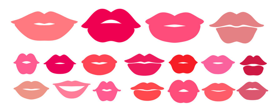 Vector illustration set of pink and red lips isolated doodles