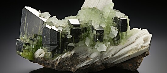 A crystal perched on a rock, center table display, close up shot