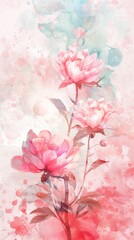Pink flowers artistically painted in watercolor style, with subtle variations in hue and soft abstract background suggesting serenity and beauty