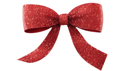 Red ribbon, bow with sparkle isolate on transparent background, cutout, png