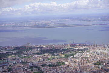 Aerial view of Lisbon, with the Tejo River in the background. Lisbon, Portugal.