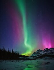 Aurora borealis shining over mountain range, night sky mesmerizing dance Northern Lights