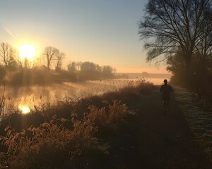 Fototapeta premium Early morning run, mindfulness in motion, days clear start