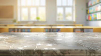 Stone table top with copy space. Classroom background