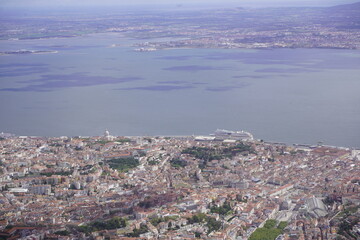 Aerial view of Lisbon, with the Tejo River in the background. Lisbon, Portugal.