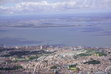 Aerial view of Lisbon, with the Tejo River in the background. Lisbon, Portugal.