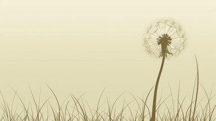  Dandelion in field with tall grass and hazy sky