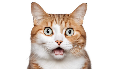 Crazy surprised Cat, shock Isolated white background - obrazy, fototapety, plakaty