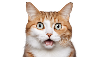 Crazy surprised ginger Cat, shock isolate on transparent background, cutout, png