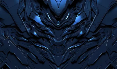Fotobehang A digital art piece featuring intricate and symmetrical blue robotic armor with a glossy, metallic finish that appears both futuristic and formidable © Matthew