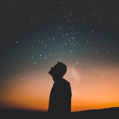 The silhouette of a person looking up at a sky glow, illustrating the human connection to the night and what we lose to light pollution no dust - obrazy, fototapety, plakaty