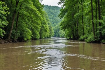 River flooding in the middle of forest