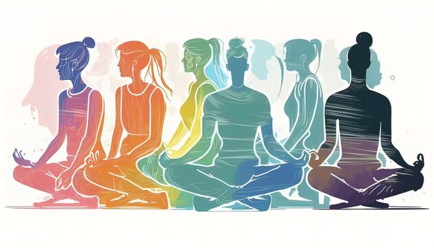 illustration people yoga modern line color palete Generate AI