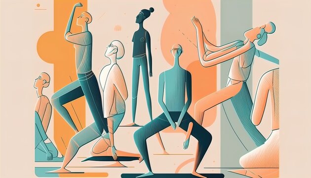 illustration people yoga modern line color palete Generate AI