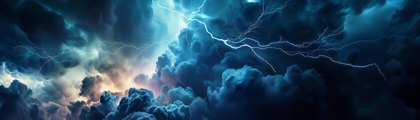 Spectacular lightning strike illuminating a dark stormy sky, showcasing the raw power of nature hyper realistic - obrazy, fototapety, plakaty