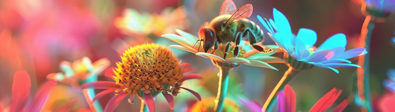 Simulation of how bees see flowers with ultraviolet markers, guiding them to nectar low texture