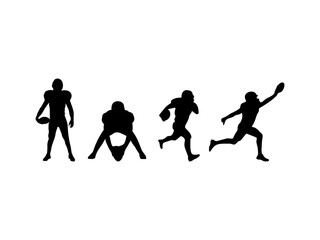 Set of football player silhouette. American football player silhouette. Various football player silhouettes are isolated on a white background.