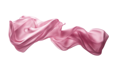 Pink silk fabric floating in the air isolate on transparent background, cutout, png