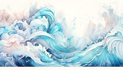 Fototapeta na wymiar illustrator background wavefull frame watercolor blue Generate AI