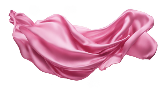 Flying pink silk fabric isolate on transparent background, cutout, png