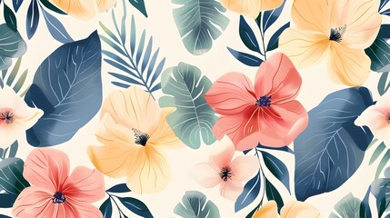 Floral Elegance: Seamless Leaf and Flower Pattern Wallpaper