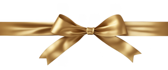 Gold bow and ribbon isolate on transparent background, cutout, png