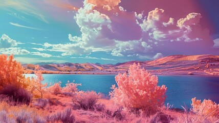 Infrared vision across a landscape, visualizing the world with heat signatures highlighted no splash