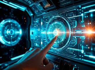  presses the button of the quantum computer with finger