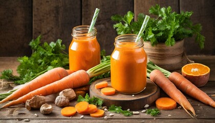 Juicy Orange Carrot Juice in Glass Containers