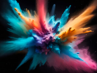 background, an explosion of multicolored dust on a black background