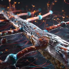 Illustration of the cytoskeleton, showcasing its role in cell shape and movement hyper realistic
