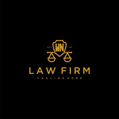 Fototapeta na wymiar WN initial monogram for lawfirm logo with scales shield image