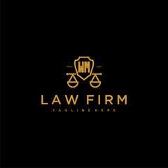 Fototapeta na wymiar WM initial monogram for lawfirm logo with scales shield image