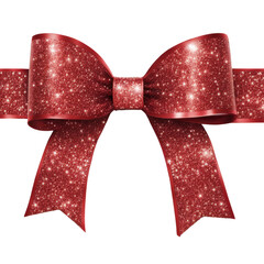 red ribbon, bow with sparkle Isolated white background