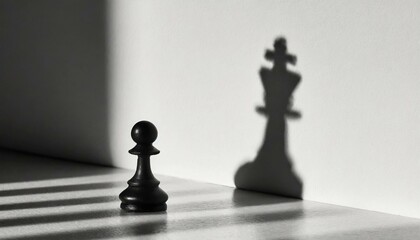 pawn casting the king's shadow on the wall. The concept of striving for a goal, career growth, power, strength, leadership