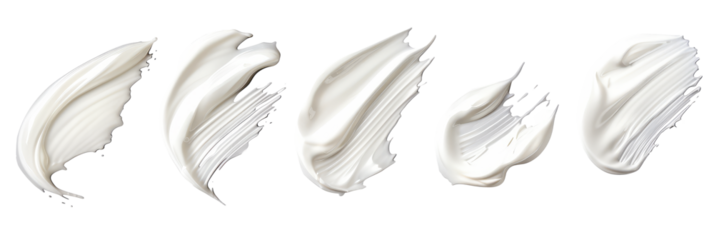 Cosmetic 3d white cream smears set isolated on transparent background, clipart, cutout, png.