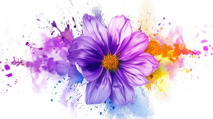  A close-up of a purple flower with paint splatters on both sides