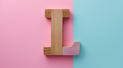 Letter L in wood on Pink and blue combination background