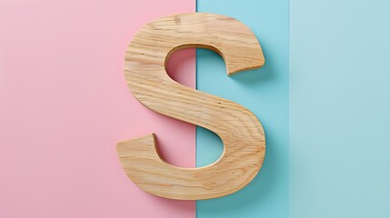 Letter S in wood on Pink and blue combination background