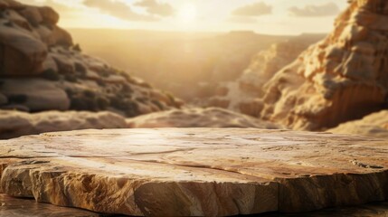 Stone table top with copy space. Desert background