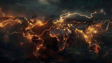 A comparison of lightning occurrences around the world, mapping out hotspots and rare events hyper realistic - obrazy, fototapety, plakaty