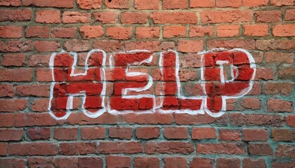 Help word graffiti on the wall of red brick 14.jpg, Help word graffiti on the wall of red brick