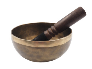 Closeup Shot of A Handmade Tibetan Singing Bowl for Sound Healing Therapy.  Isolated or Die Cut on...