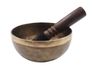 Closeup Shot of A Handmade Tibetan Singing Bowl for Sound Healing Therapy.  Isolated or Die Cut on Transparent Background.